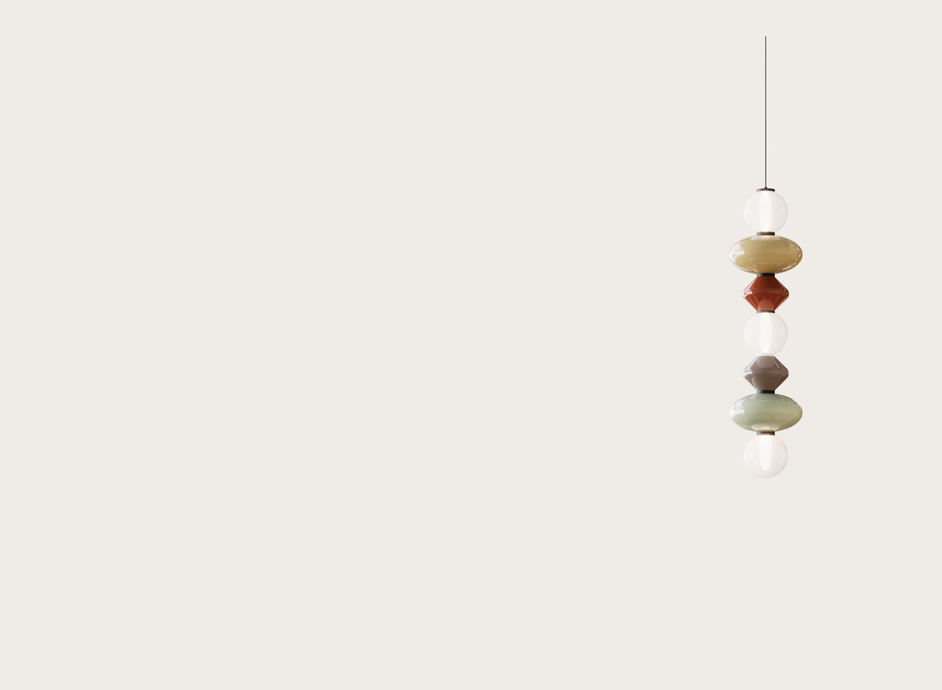 Suspension Mapi de chez Aromas installée dans un intérieur contemporain, lumière douce et design minimaliste.