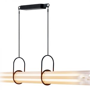 Suspension NL12 de chez DCW Éditions installée dans un intérieur contemporain, lumière indirecte et design architectural.