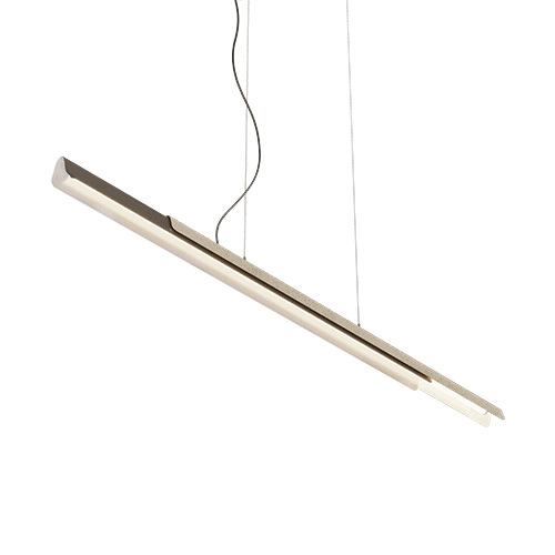 Suspension Dala Linear de chez Kundalini installée dans un intérieur contemporain, éclairage linéaire et design architectural.