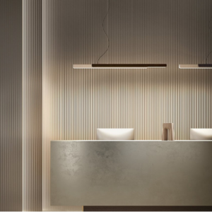 Suspension Dala Linear de chez Kundalini, luminaire linéaire suspendu diffusant une lumière homogène